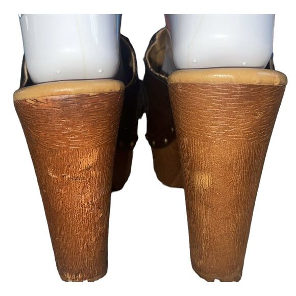 Dolce by Mojo Moxy Brown Platform Wedge Clogs 70s Boho Floral Studded Sz 7M - Picture 6 of 11